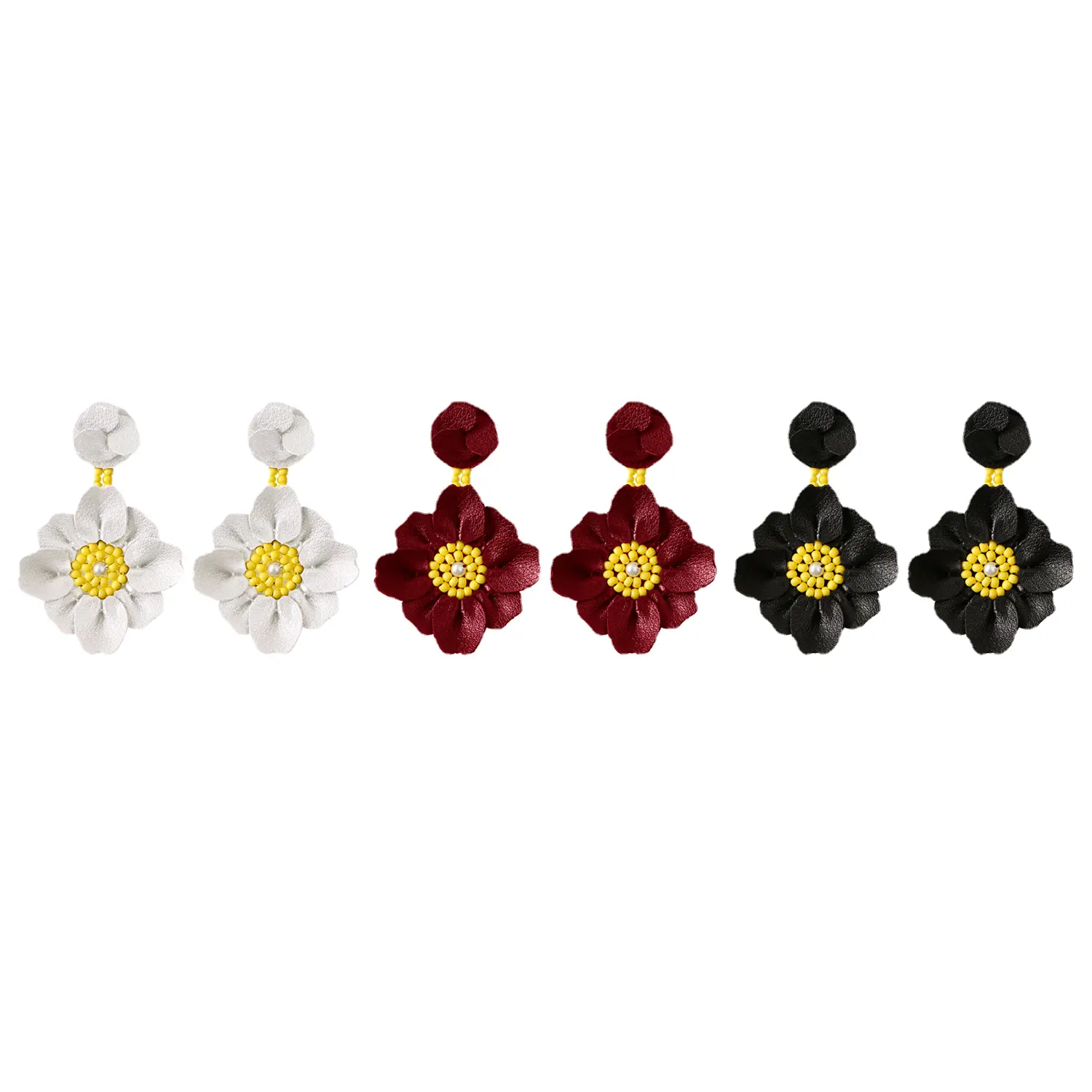 2312 Jamie Boho Reis perle Leder Blumen ohrringe Camellia Premium hand gefertigte Ohrringe mit einem übertrieben leichten Design