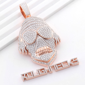 Collar de Plata de Ley 925 con Colgante de Calavera Estilo Hip Hop, Moissanita de Corte Esmeralda, Diseño Iced, Unisex, Joyería de Tono Oro Rosa - Product Image 1