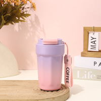 Gobelet à café en céramique dégradé 380 ml, tasse isotherme en acier inoxydable avec sangle
