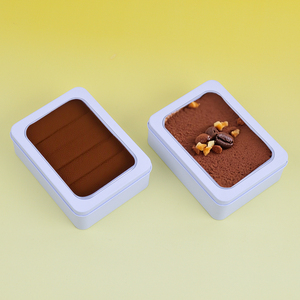 Boîte <span class=keywords><strong>en</strong></span> métal rectangulaire personnalisable <span class=keywords><strong>pour</strong></span> gâteaux, biscuits, tiramisu et mousses, avec couvercle transparent et fenêtre - Product Image 4