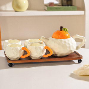 Creative Orange Shaped Ceramic Teapot and <b>Cup</b> <b>Set</b> Cute Apple Porcelain Tea <b>Set</b> with Tray - Product Image 1