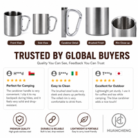 Mug de camping HC Wholesale en acier inoxydable 201, 280 ml, double paroi brossée, résistant aux chutes, pour l'extérieur, OEM ODM, usine, lot de 5 pièces