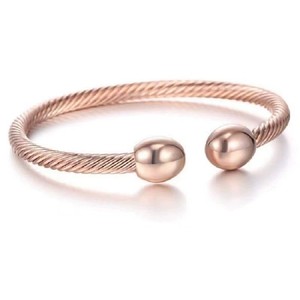 Rose Gold Open Magnetic Bangle Stainless Steel Threaded Elastic <b>Bracelet</b> Unisex Jewelry Gift - Product Image 1