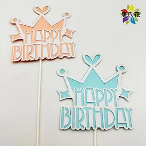 Moda parti süslemeleri Cupcake Toppers çift taç mutlu doğum günü kek kart ekleme kek Toppers yıldız