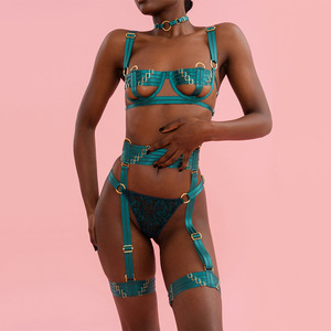 2025 Fetish Lingerie <strong>Nake</strong> Open Bra Fancy Underwear Women Uncensored Luxury Sexy Costume <strong>Fantasy</strong> Bilizna Set With Garter Belt - Product Image 1