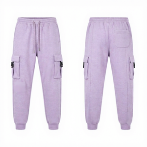Men Cargo Jogger Pant Premium Cotton Polyester Twill 320 GSM Lilac Sweatpants Utility Pockets Rib Cuffs Quick Dry Eco-Friendly - Product Image 1