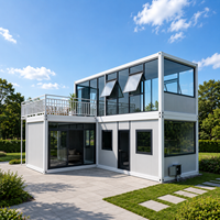 Casa Contenedor Modular Prefabricada de 2 Pisos con Ventanas de Vidrio, Balcón, Estructura de Acero de Lujo, Casa Móvil, Oficina Portátil, Baño