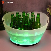 Seau à glace rafraîchissant pour vin, seaux à glace pour fêtes, logo personnalisé, 12L, seau à glace carré en plastique minimaliste, durable, avec LED clignotante