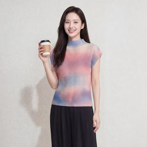 Blusa Casual con Estampado de Cielo PY para Mujer, Blusa Elegante Texturizada con Cuello Redondo y Manga Corta, Ropa al por Mayor - Product Image 1