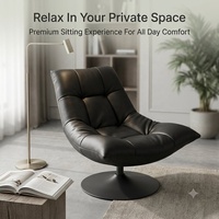 Fauteuil pivotant moderne en similicuir noir avec rembourrage en duvet, fauteuil d'appoint capitonné avec base en disque pour salon et appartement
