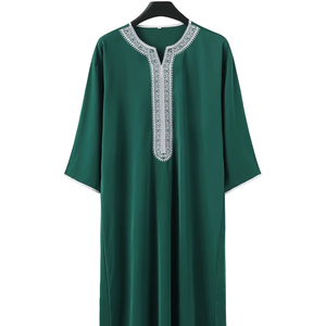Thobe arabe pour hommes, manches longues, coton brodé, vêtements musulmans traditionnels, fournisseur de gros - Product Image 1