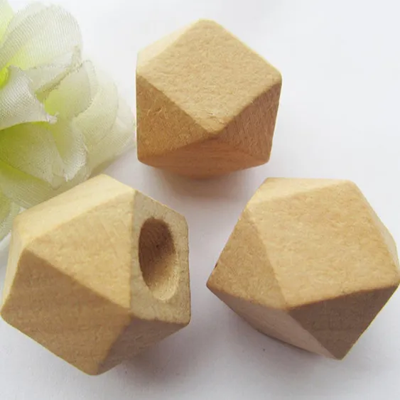 Good Quality Large Big Hole Unfinished Faceted Natural Wood Spacer Beads Charm Finding Geometric Figure Wooden Beads