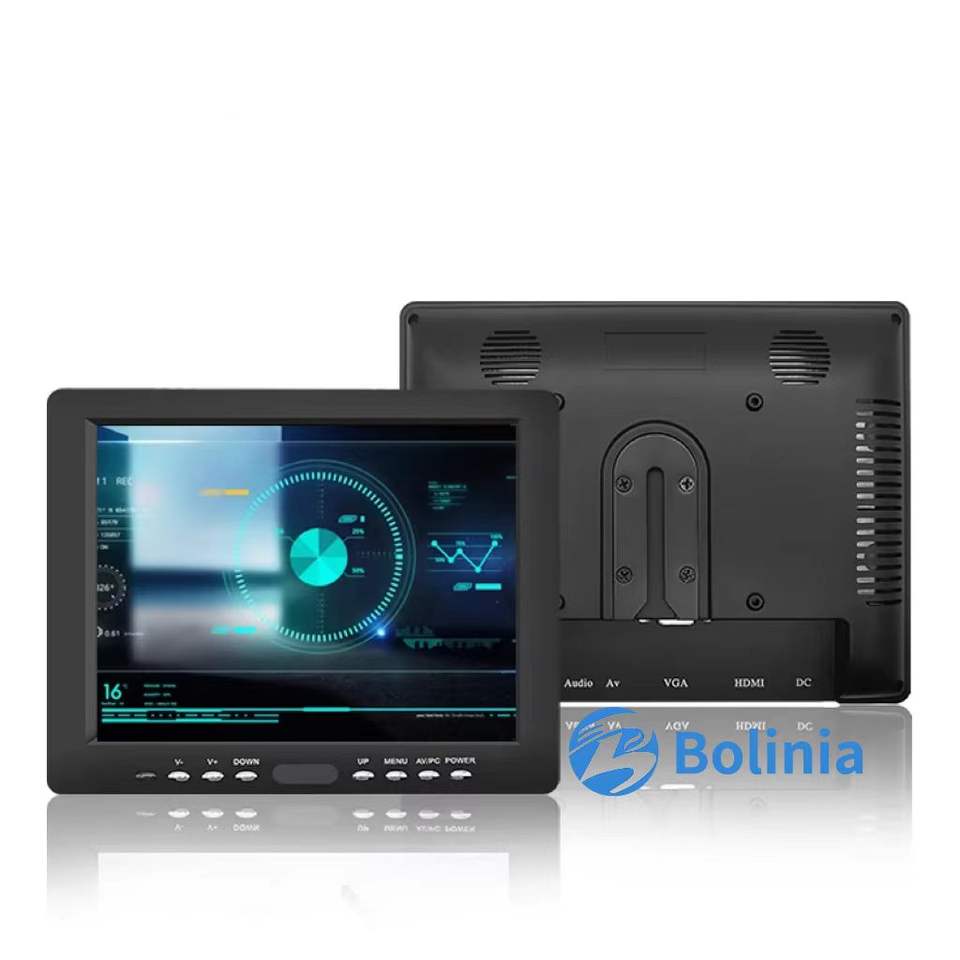Mini 8 Inch TFT LCD Monitor BNC VGA for Input Desktop Industrial Use 1024x768 Resolution LED Backlit Black Plastic Case