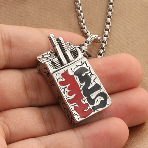 Pendentif cigarette en acier inoxydable avec design en émail rouge et noir, style rétro punk, collier pour homme 280222 - Product Image 3