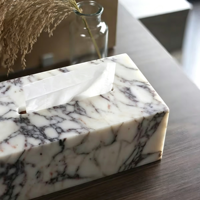 Luxuriöse Handgefertigte Maßgeschneiderte Rechteckige Natürliche Calacatta Viola Marmor Moderne Taschentuchbox für Zuhause, Hotel, Badezimmer, Inneneinrichtung