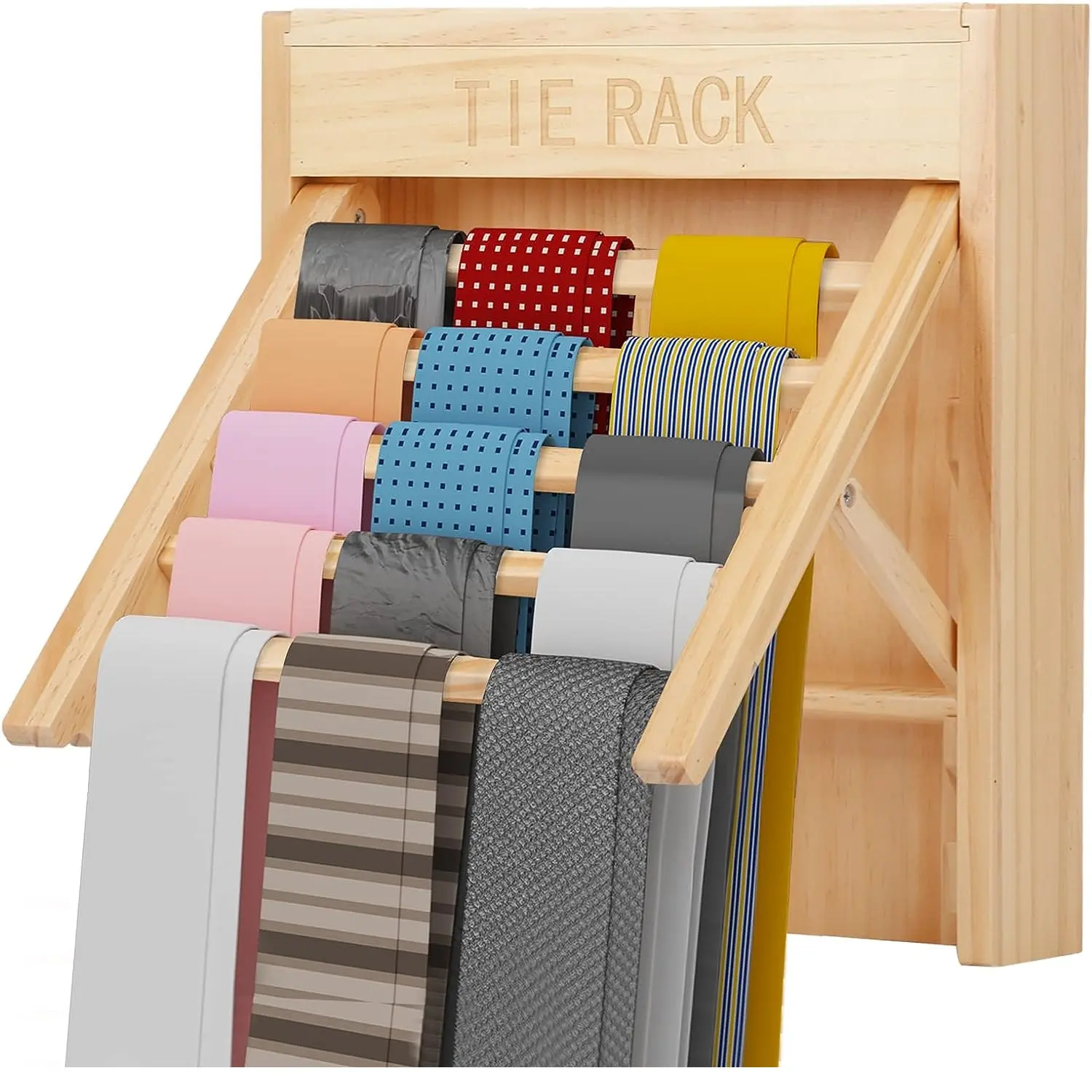 Multifunktion ale seitlich montierte ausziehbare Stangen Holz Bambus Gürtel Kleiderbügel Hals Krawatte Display Rack