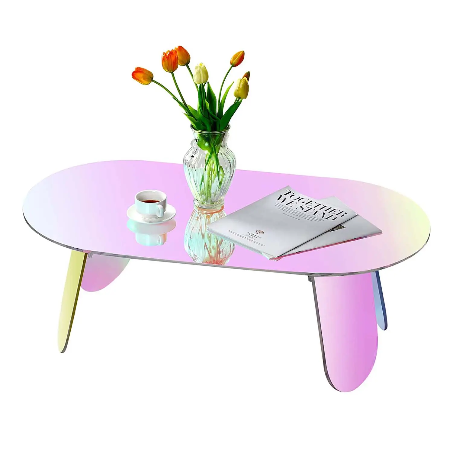 Colorful Coffee Table Detachable Living Room Iridescent Acrylic Side Table Rainbow Acrylic Table