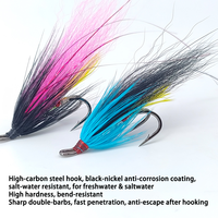 Mouche de pêche à la saumon en 8 couleurs # 6 hameçons doubles à ardillons, plume artificielle de queue de coq pour la pêche à la truite, au bar et à la steelhead en eau douce