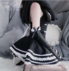 Ecowalson Lolita Sexy Maid Cosplay disfraces lindo vestido negro y Tanga <span class=keywords><strong>Anime</strong></span> Punk School Girl traje gótico para mujer <span class=keywords><strong>con</strong></span> sombrero - Product Image 5