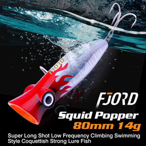 Señuelo artificial flotante FJORD Big Popper de 80 mm y 14 g para pesca en aguas saladas. - Product Image 1