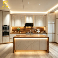 Fabricant de Foshan, armoire de cuisine sur mesure, armoire de cuisine en panneaux MDF laqués bon marché avec table de petit-déjeuner