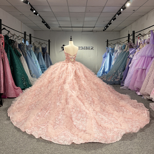 Dy1525 Vintage Ankle-Length Ball Gown Quinceanera <b>Dress</b> Pink Sweetheart Neck <b>Ruffles</b> Glitter Sequin off the Shoulder for - Product Image 2