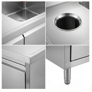 Évier en acier inoxydable à compartiment unique avec goulotte de vidage intégrée au comptoir et armoire de rangement, station de lavage pour cuisine commerciale - Product Image 5