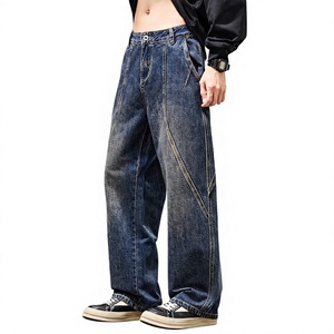AAFII IMPEX <b>Mens</b> Loose Fit Wide Leg Washed Blue Jeans Casual Tinted Curved Seam Line Denim Pants Vintage Streetwear 100% Cotton - Product Image 3