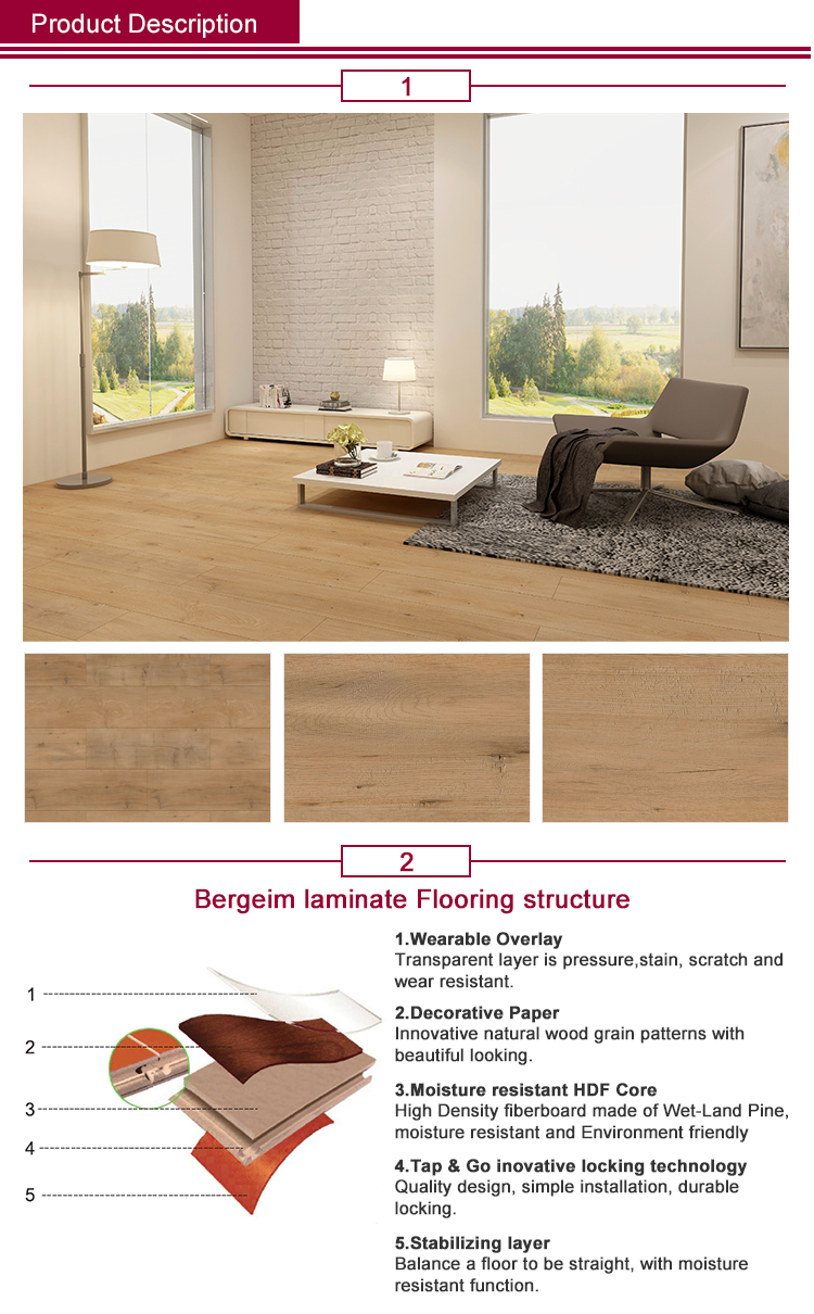 Melamine HDF Laminated Timber Floor Indoor Laminate Floors Interior Waterproof Super Water-Resistant Wood Floors