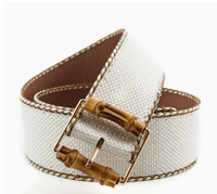 Ceinture large décontractée en lin tissé texturé avec surpiqûres contrastées et boucle ardillon en alliage – Style rétro décontracté pour tenues quotidiennes