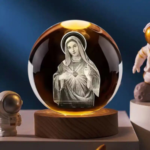 Decoratieve 60MM 80MM 3D Lasergegraveerde Jezus Engel Kruis Kristallen Bol Handgemaakt Aanpasbaar Huisdecoratie Cadeaus - Product Image 1