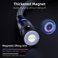 Justlink 3-en-1 540 °   Câble de charge magnétique rotatif 3A à charge rapide, tressé en nylon avec LED pour iPhone Type-C Micro USB