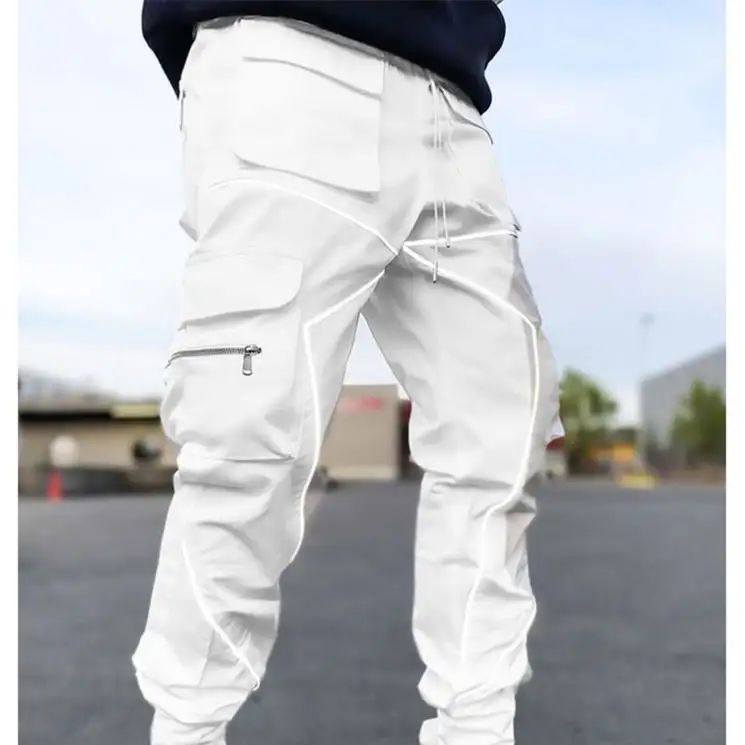 Sports Reflective Cargo Jogger Pants Men New Streetwear Multi Pockets Hip hop Track Pants
