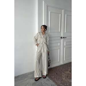 Pijama de Satén a Rayas Negras al por Mayor, ODM, Transpirable y con Cintura Elástica para Familias, para Todas las Temporadas - Product Image 5