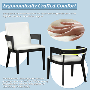 Ensemble de 2 chaises de salle à manger modernes en bois noir et cuir PU blanc brillant avec dossier, pour la maison, le bureau et l'hôtel - Product Image 4