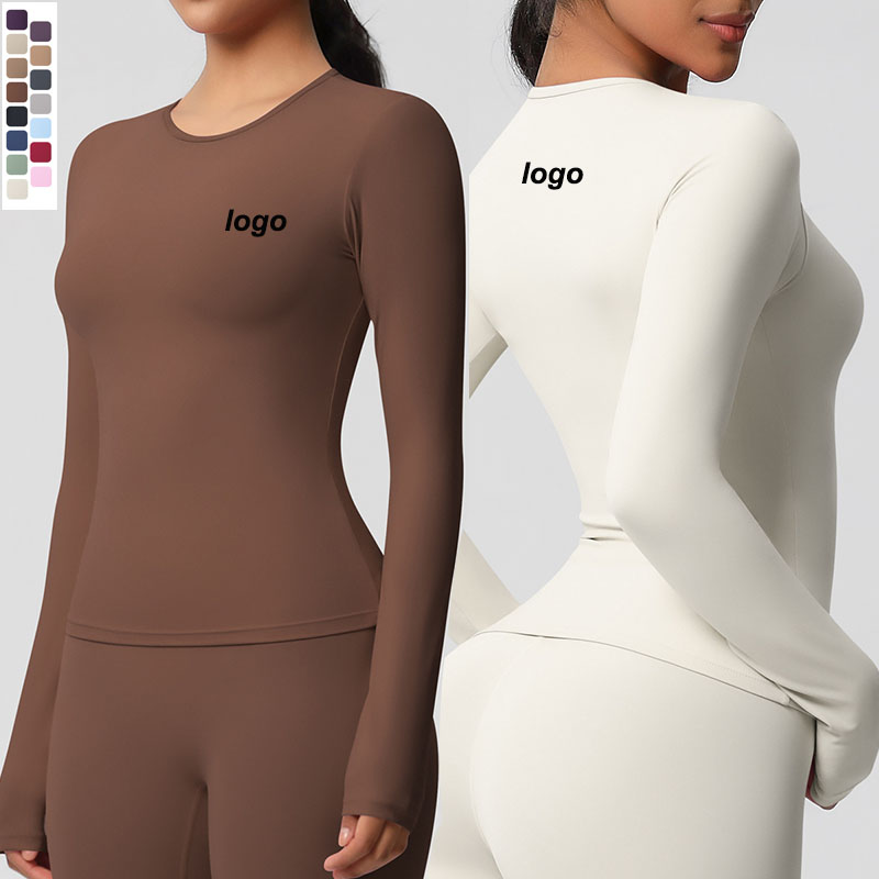 Custom Logo Long Sleeve T Shirt Round Neck Yoga Top Apparel Fitness Gym Naked Feelings Slim Fit High Stretch Running Sportswear