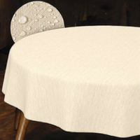 Nappe en toile cirée lavable, motif uni, aspect lin, facile d'entretien, hydrofuge, 140 cm (rond), crème, bord coupé