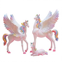 Grande sculpture en fibre de verre licorne arc-en-ciel de dessin animé, entièrement faite à la main, coffret cadeau, décoration pour la photographie et les zones touristiques et commerciales