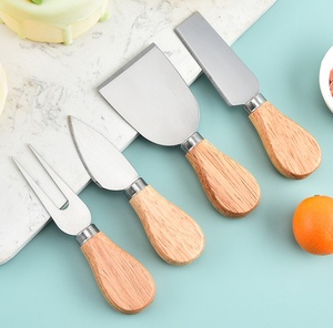 Juego de cuchillos para queso de acero inoxidable, cuchillo para mantequilla, tenedor para frutas, mango de madera de caucho, madera de acacia, bambú, cuchillo para queso - Product Image 2