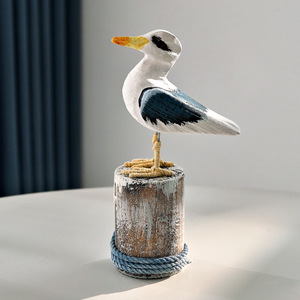 Figura de Gaviota Estilo Mediterráneo, Decoración de Madera de Pino para Dormitorio, Adorno para Habitación Infantil, Pieza Individual - Product Image 1
