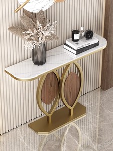 Mesa Consola de Lujo Italiana con Tablero de Piedra, Estilo Minimalista, Mueble de Entrada Contemporáneo, Semicircular, Mueble de Madera para el Hogar - Product Image 2