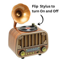 ELETREE MD-1318BT Enceinte Bluetooth sans fil en forme de tourne-disque rétro, style vintage, radio AM FM SW