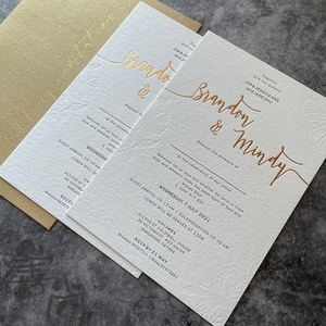 Tùy chỉnh thanh lịch lời mời đám cưới letterpress dập nổi đám cưới sang trọng thẻ lời mời 3D thiệp cưới - Product Image 1
