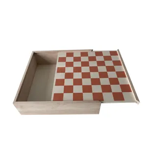 मल्टी-फंक्शन लकड़ी का स्टोरेज बॉक्स डब्ल्यू/ काला सफेद चेकर्ड मुद्रित ढक्कन लकड़ी का चेकरबोर्ड बॉक्स शतरंज के टुकड़े आयोजक पैकेजिंग