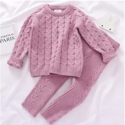 Satu Set Pakaian Anak-anak Murah Grosir Sweater + Celana Rajut Pullover Musim Dingin Kain Lembut Kualitas Tinggi