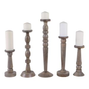 Set di 5 Portacandele in Legno Alti, Decorazione Rustica per Casa, Mensola e Accenti d'Arredo - Product Image 2
