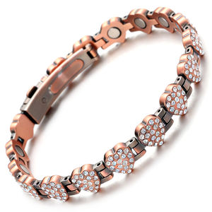 महिलाओं के विंटेज क्लासिक फैशन गहने गुलाब सोने की प्लेटेड चेन लिंक प्राकृतिक पत्थर के चुंबकीय हृदय के आकार के कंगन - Product Image 4