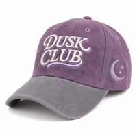 Casquette de baseball en daim mauve avec broderie céleste et lettrage en relief, visière anthracite, six panneaux, style vintage streetwear, vente en gros OEM