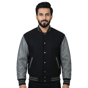 Custom Logo Mens High Quality Varisty <b>Jacket</b> Leather Sleeves Fashionable Baseball <b>Letter</b> <b>Man</b> Varsity <b>Jacket</b> - Product Image 1