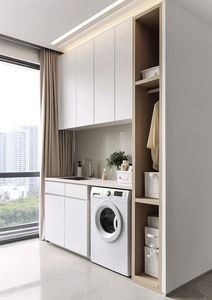 Ensemble de meuble-lavabo pour buanderie en bois massif moderne pour machine à laver avec un design élégant - Product Image 5